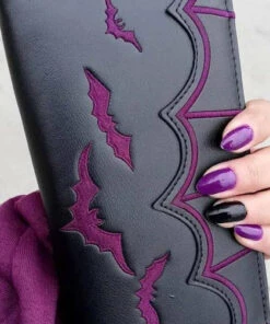 Promo ⭐ BANNED ALTERNATIVE Bats Salem Bat [Purple/Black] | WALLET ⭐ -Halloween Item Store banned apparel salem bat purple black wallet 2 700x700