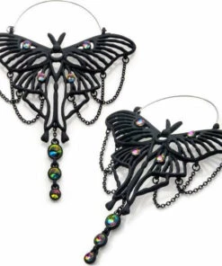 Discount 🛒 BODYVIBE Rainbows & Pride Luna Moth [Black] | PLUG HOOP EARRINGS ⌛