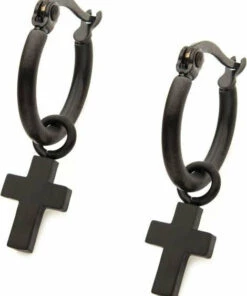 Outlet ⌛ BODYVIBE All Cross [Matte Black] | EARRINGS ✨ -Halloween Item Store jewellery matte black plated hoop with cross dangle earrings 1 432c97ca f3c1 4aa9 9c32 a0922f5b9ddb 700x700