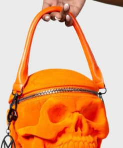 Deals ❤️ KILLSTAR Pentacles & Pentagrams Grave Digger Skull [Orange Velvet] | 👍 HANDBAG ✨