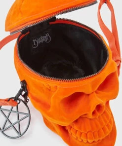 Deals ❤️ KILLSTAR Pentacles & Pentagrams Grave Digger Skull [Orange Velvet] | 👍 HANDBAG ✨ -Halloween Item Store killstar grave digger skull orange velvet handbag 3 700x700