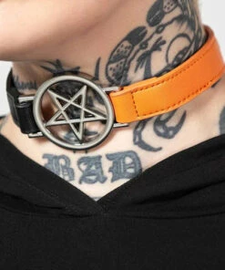 Promo ⌛ KILLSTAR Fetish Penta Half [Black/Orange] | CHOKER 🎉 -Halloween Item Store killstar penta half black orange choker 3 700x700