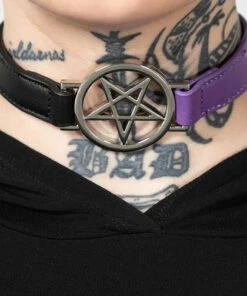 Best Sale 🤩 KILLSTAR Fetish Penta Half [Black/Purple] | CHOKER ✨ -Halloween Item Store killstar penta half black purple choker 3 700x700