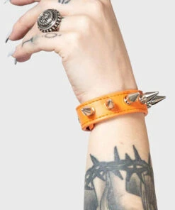 Best deal 😀 KILLSTAR Mens Accessories Stay Away Spike [Orange] | BRACELET 😉 -Halloween Item Store killstar stay away spike orange bracelet 3 700x700