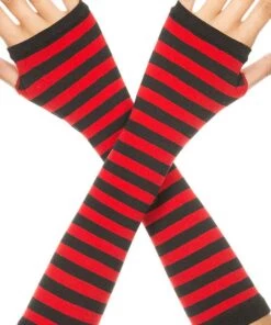 Best reviews of ⌛ MUSIC LEGS Punky Colour Opaque Striped [Black/Red] | ARM WARMERS ✨