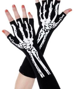 Budget ⌛ MUSIC LEGS 💯 Halloween Skeleton Print | FINGERLESS GLOVES 🎁