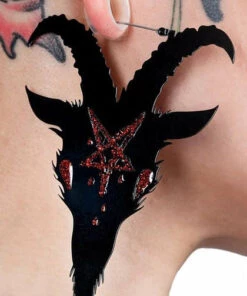 Coupon ⭐ TOO FAST APPAREL Pentacles & Pentagrams Red Pentagram Satan | HOOP EARRINGS 👍